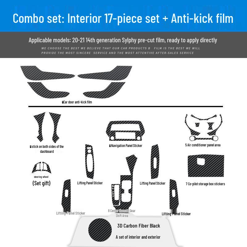 Sylphy 14th Gen Carbon Fiber Interior Trim Sticker for Console and Gear Shift (2020-2022 Models)