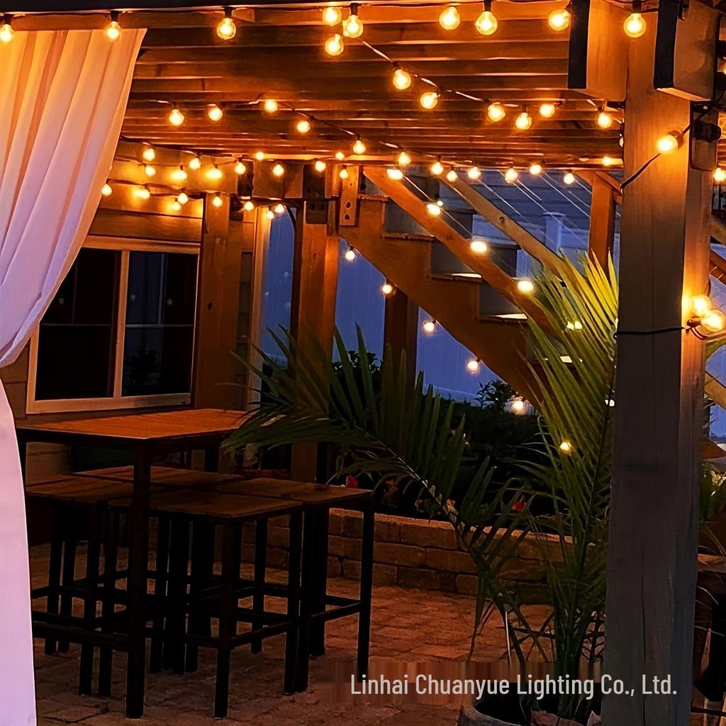 Waterproof Outdoor Solar LED G40 Bulb String Lights for Courtyard & Camping
