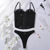 Conjunto de Sujetador de Encaje Francés Sexy Malla Ultradelgado Lencería para Mujer Conjunto de Tops de Verano con Tirantes Ropa Interior Moldeadora Negra Sujetadores con Conjuntos de Tanga