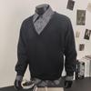 Men's Autumn Two-Piece Faux Polo Hoodie, Color Block Long Sleeve, Plus Velvet, Thickened Miu Style Outerwear for Couples