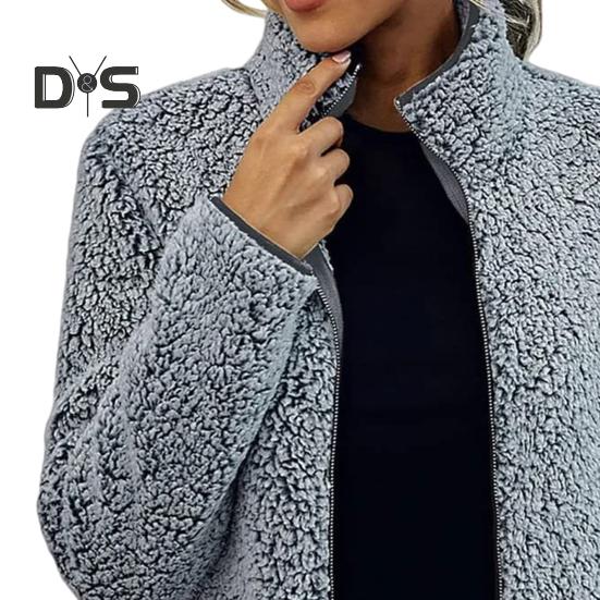 Kurtka zimowa damska z podwójnymi kieszeniami, gruby polar, zapięcie na suwak, kardigan, długie rękawy, ciepły, wiatroszczelny, zatrzymujący ciepło płaszcz zewnętrzny