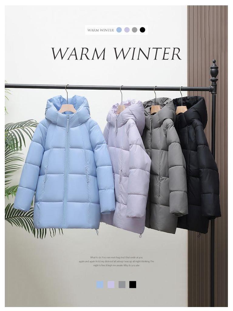 Beibei Cloud Light Luxury Hooded Down Jacket: Petite Mid-Length Puff Coat