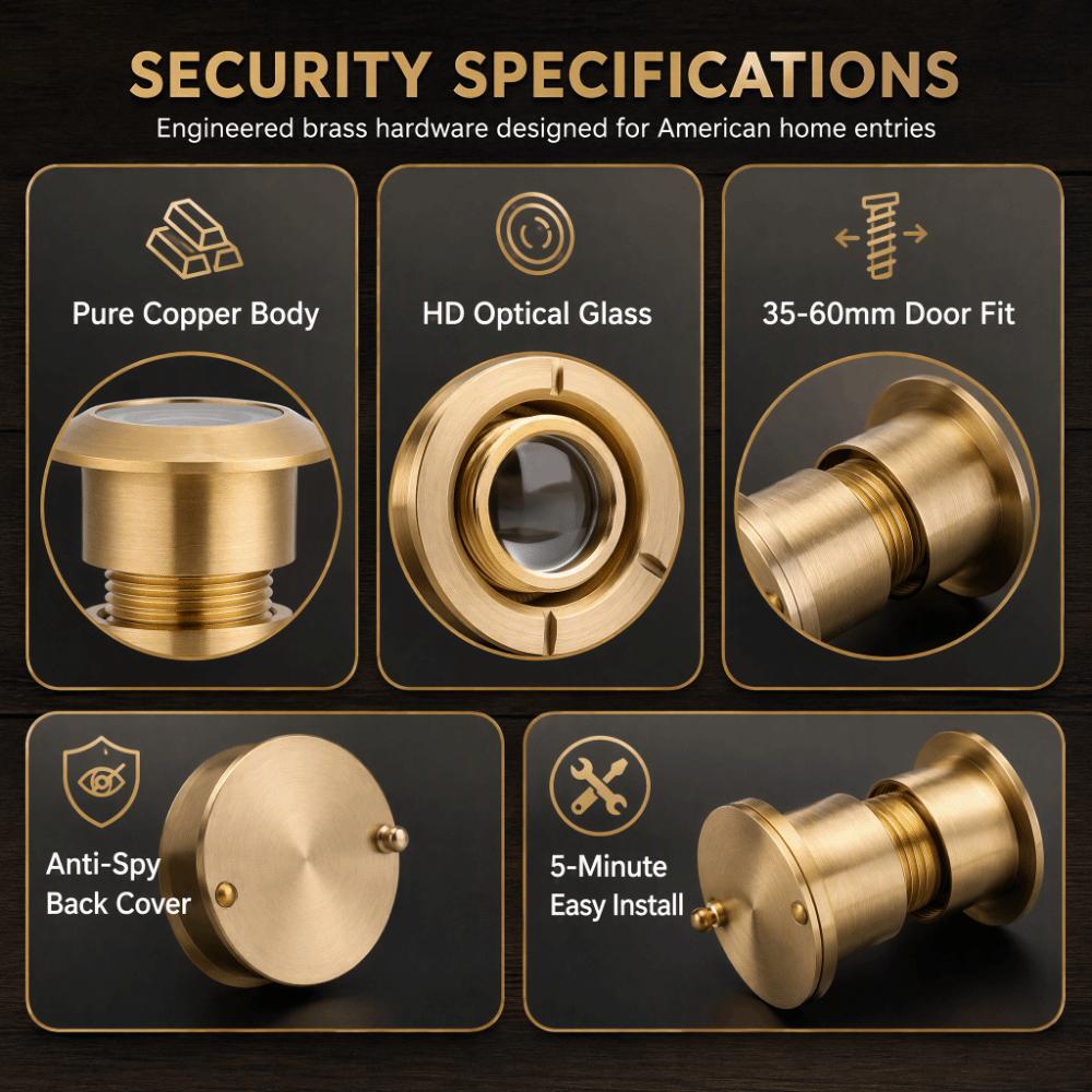 Brass Peephole Viewer Satin Gold Finish Security Door Viewer Premium Door Viewer Hotel