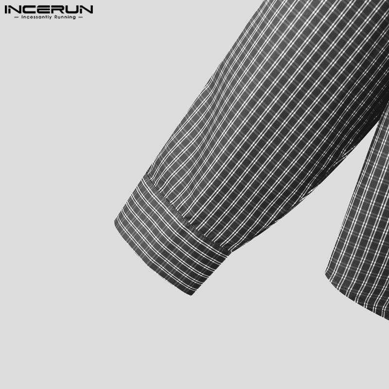 INCERUN Men Long Sleeve Buttons Plaid Print Hooded Shirts Casual Tops