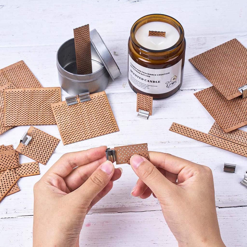 Große Flamme Holzkerzendochte mit Metallbasen Kerzenkerne Herstellungsmaterialien Natürliches Rechteckholz für DIY Sojawachskerzen