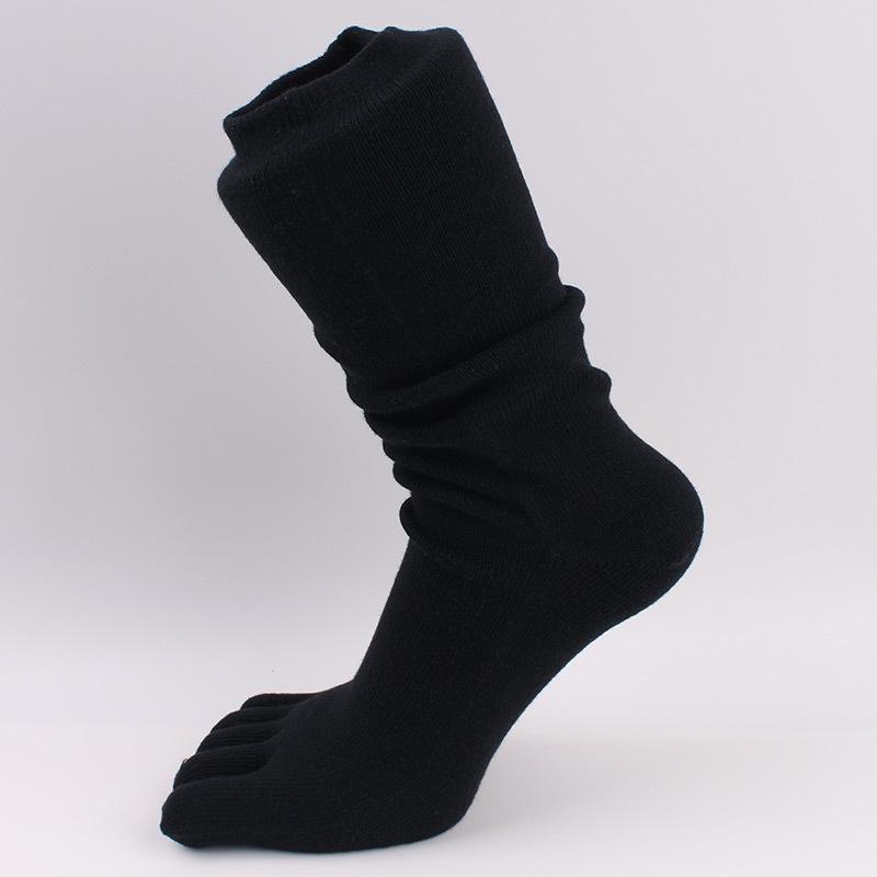 Long Man Thick Cotton Toe Socks Autumn Winter Warm 5 Finger Mid-Calf Japanese Style Solid Business Party Dress Loose Sloth Socks