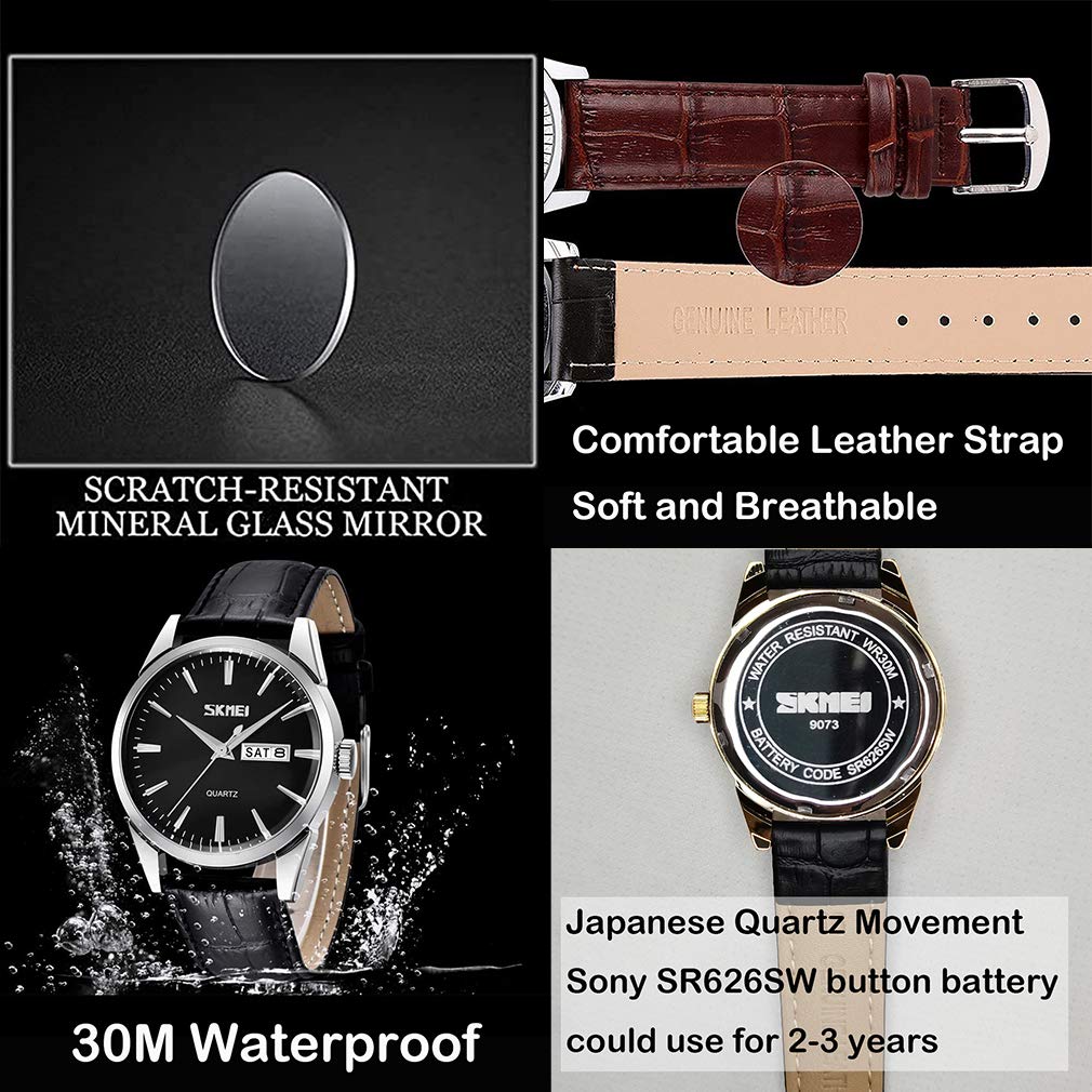 Black Leather Business Quartz Date Day of the Week Day Gift Men's Watch, Strap, Style, Classic, Waterproof, Movement, Analog, Stylish, Casual, Simple,