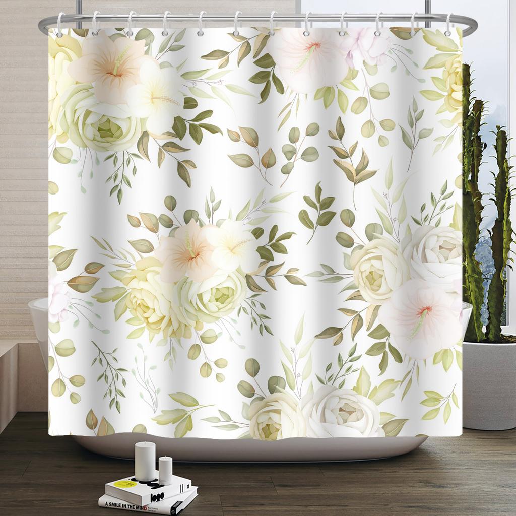 Fresh Flowers Print Shower Curtain Small Floral Home Bathroom Decoration Bath Curtains Waterproof Polyester Fabric With 12 Hooks
