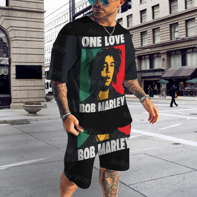 

Homens e mulheres Bob Marley Fato de treino impresso 3D, conjuntos de t-shirt e shorts masculinos, roupas masculinas, moda verão, 2 peças XL