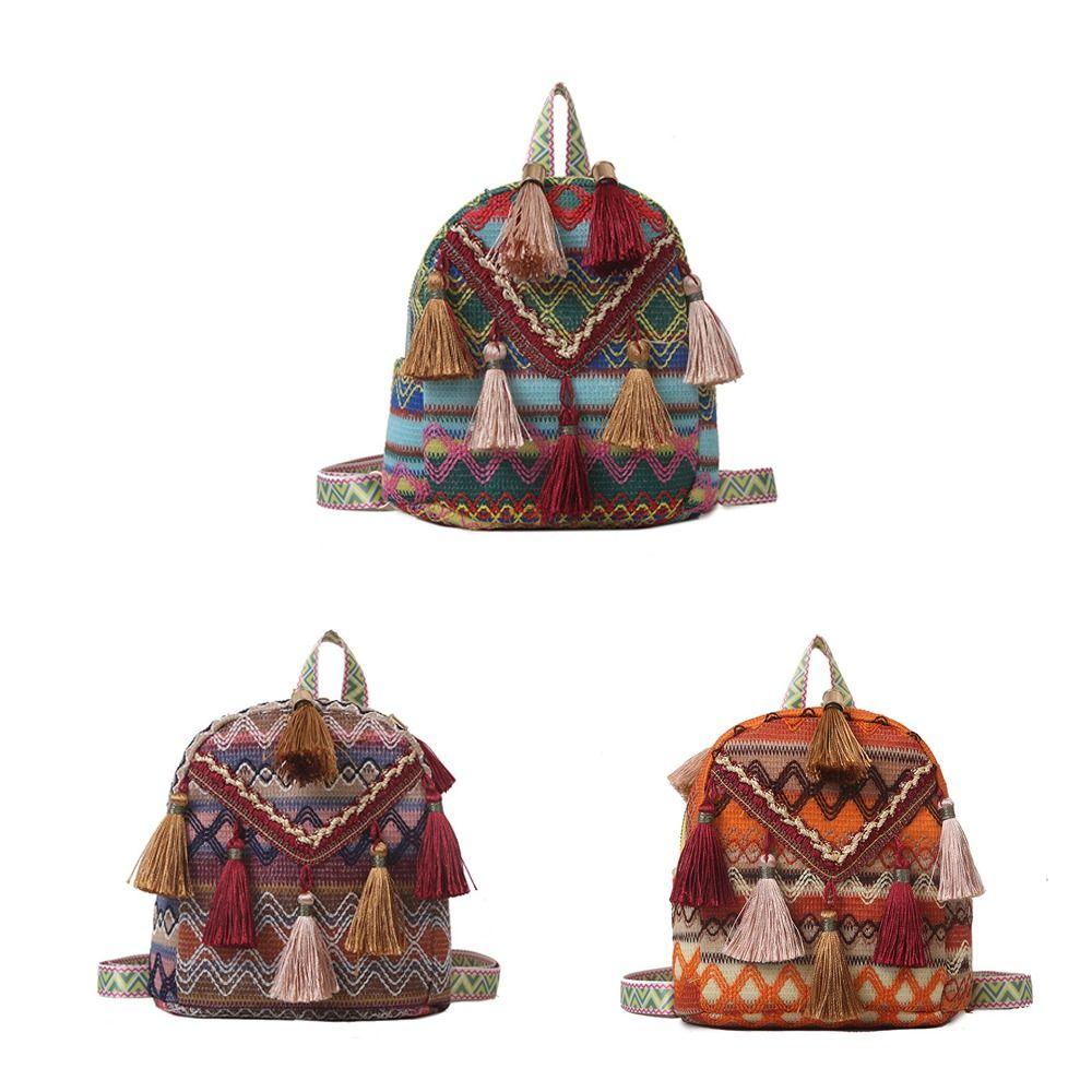 Stripe Ethnic Style Tassel Backpack Embroidery Chinese Style Handbag Outdoor