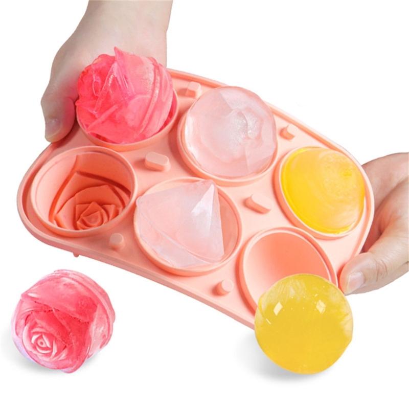 Food Grade Ice Ball Maker Rose Diamantine Sphere Design Ice Mould Nonstick Silicone Tray For Chilling Drink