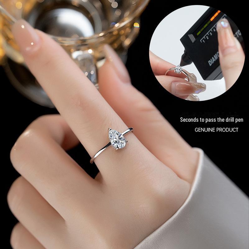 Banyan Tree S925 Silver Moissanite Water Drop Ring - Exquisite Light Luxury Design