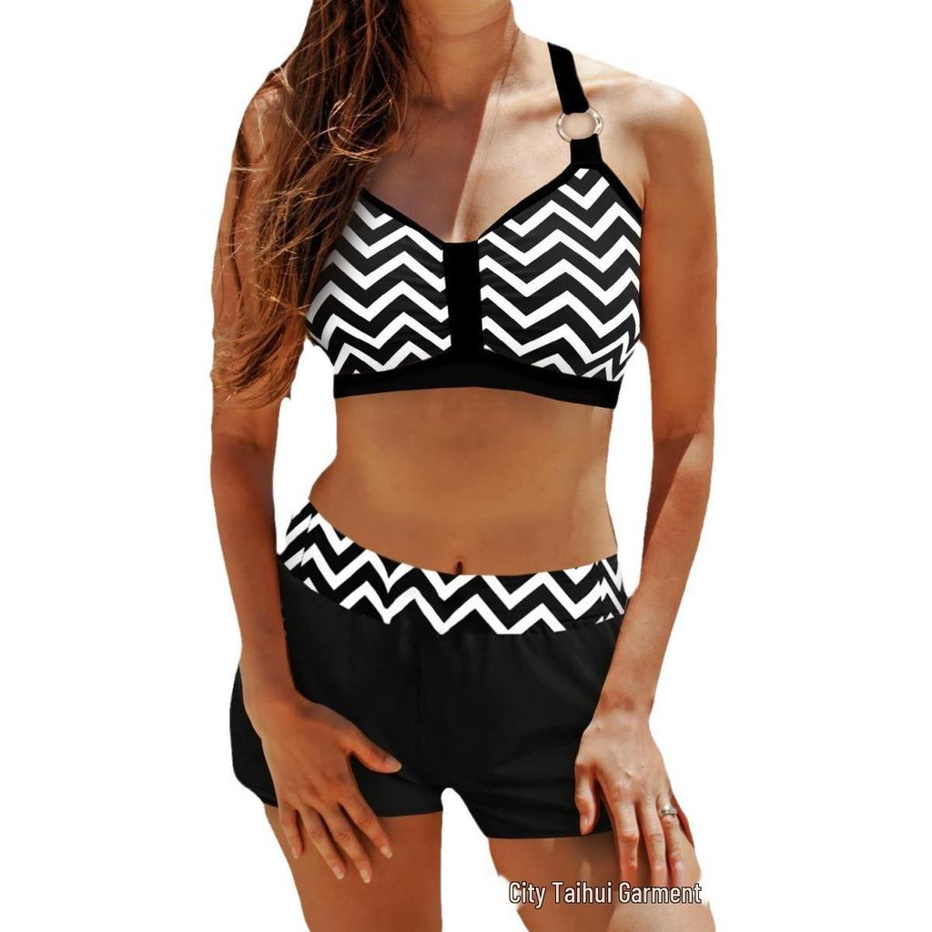 2025 Cross-border Flat-leg Halter Print Slimming Bikini Set