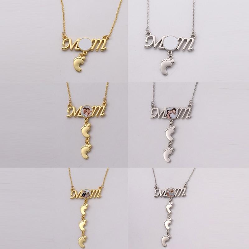 Aluminum Sheet Heat Thermal Transfer Necklace Mom Footprint Pendant Clavicle Chain Bezel Pendant Trays Choker Necklace