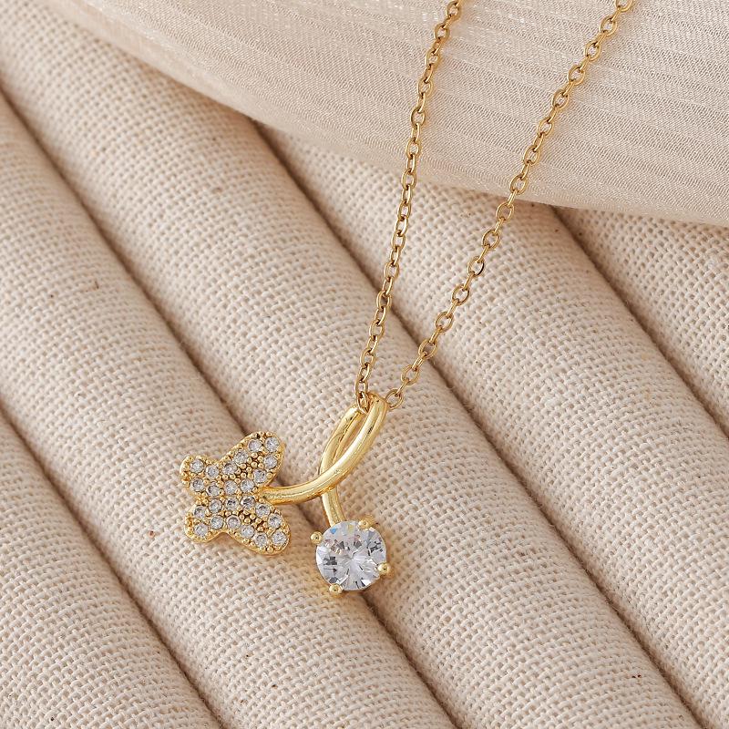 Ожерелье с бабочкой для женщин, нержавеющая сталь с инкрустацией цирконами, универсальный модный аксессуар.