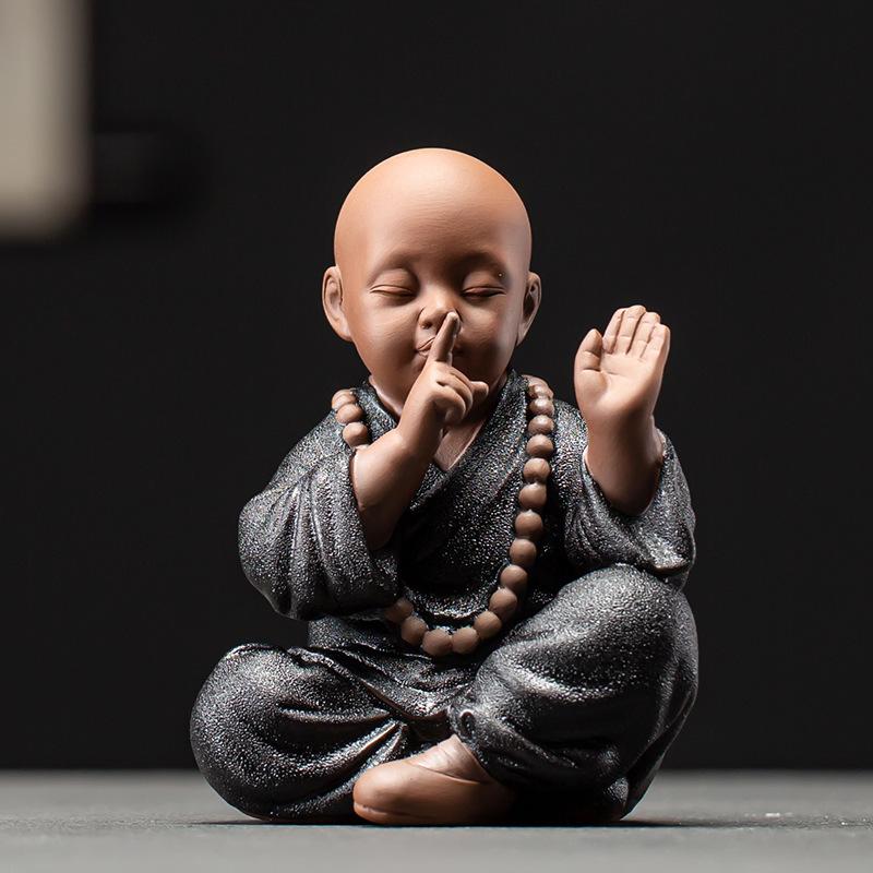 Black Pottery Buddhist Monks Miniature Figurines Buddha Statue Sculpture Tea Filter Funel Set Ornaments Home Docor Decoration