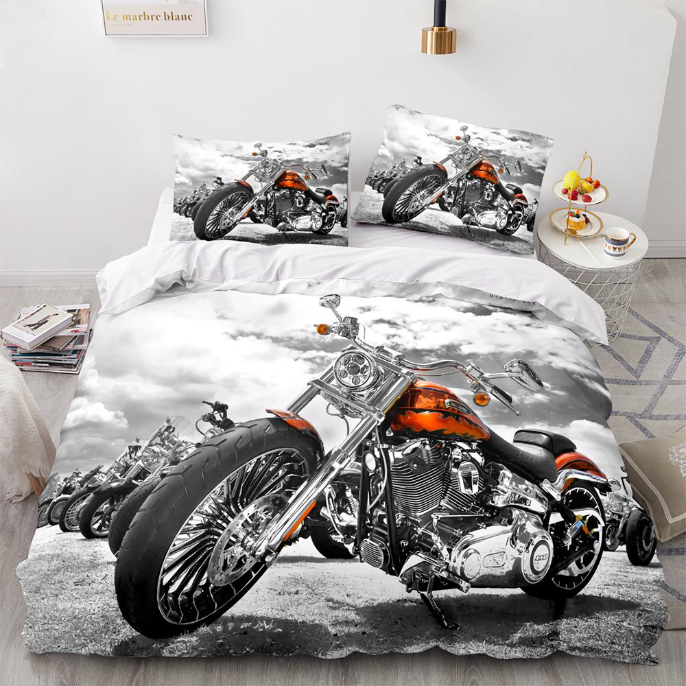 

3D Printed Classic Motorcycle Bedding Set Queen King Size Bed Set (No Sheet) Adult Kid Bedroom Racing Car Duvet Cover Sets Au Single 140x210cm