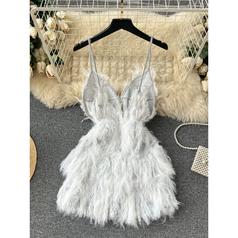 Feather Tassel Dress Pure Desire Sexy Silm Halterneck