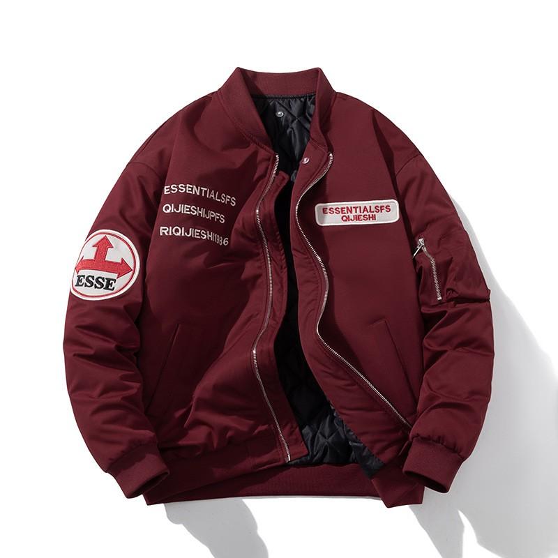 Unisex Oversized Bomber Jacket With Embroidered Casual Cotton-Polyester Blend Outerwear Fall