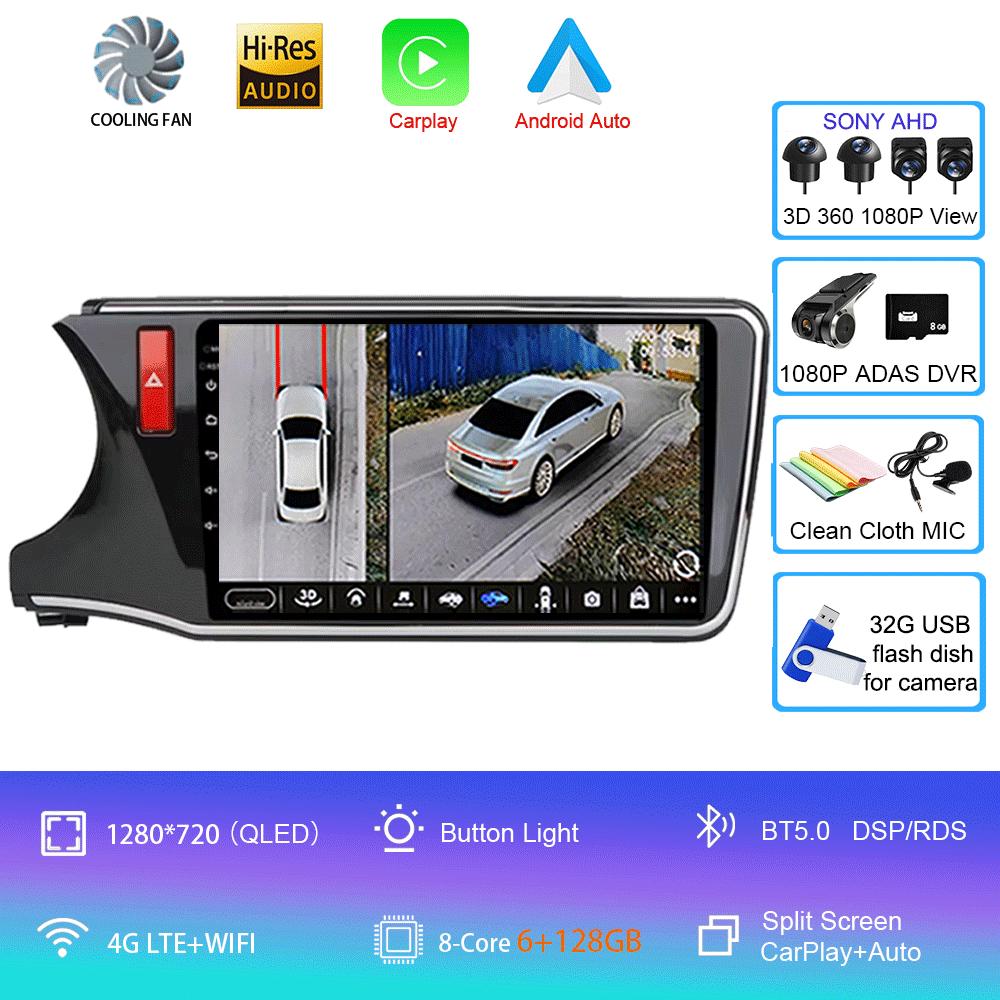 For Honda City Grace 2014 - 2017 Android 14 Car Radio Multimedia Player Unit RHD Head Navigation GPS 4G Wifi BT DSP QLED Screen