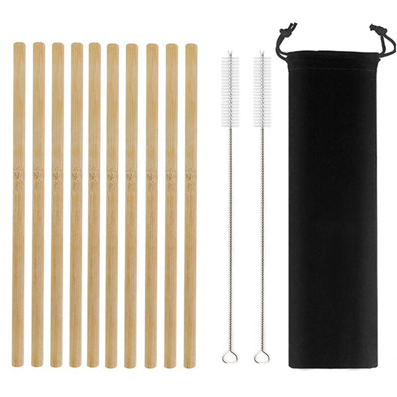 10Pcs/set 20cm Reusable Bamboo Straws Eco-friendly Bar Party Drinking Straw with Cleaning Brush Natural Bamboo Cocktail Straws