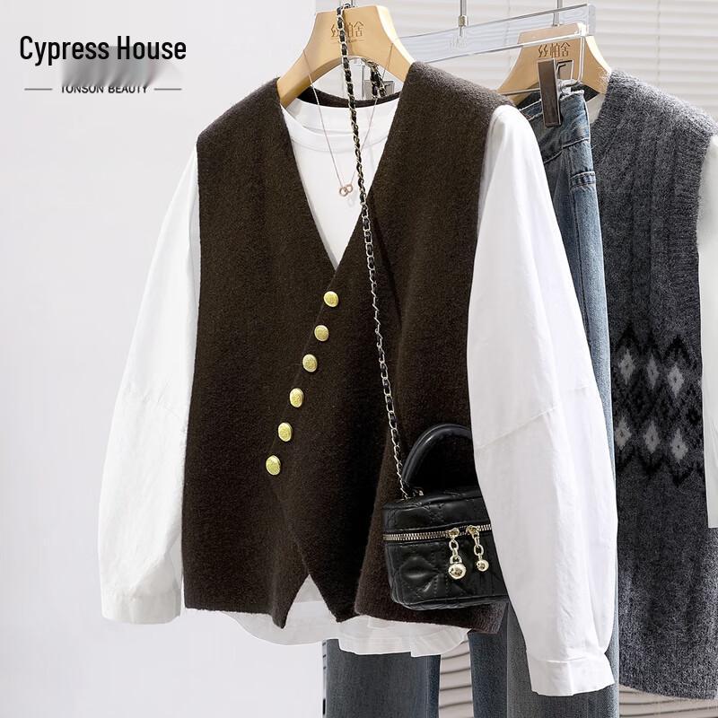 Women s V-Neck Button Knit Vest One Size