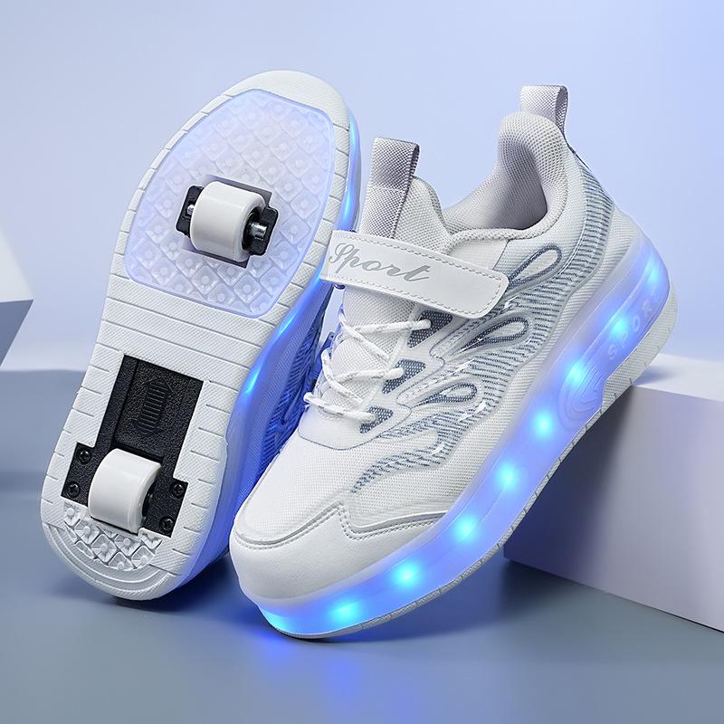 Yeni Çocuk Kaçak Ayakkabılar İnternet Ünlüleri Tekerlekli Erkek ve Kız Çocuklar Görünmez Ayakkabılar Çift Paten Otomatik Düğme Büzülme