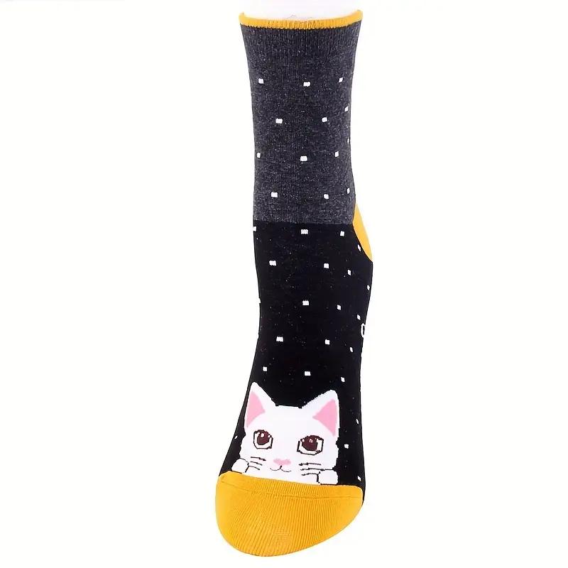 5 Paia di Calzini Carini da Donna con Cartoni Animati di Gatti e Cani. Calze di Natale. Calzini Originali. , Traspirante, Confortevole, Versatile ed Elastico. Un Regalo per Donne.