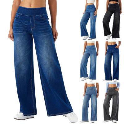 Large Size Denim Wide Leg Pants For Women High Waist Slimming Multi-Pocket Straight Loose Whisker Monkey Casual Pants
