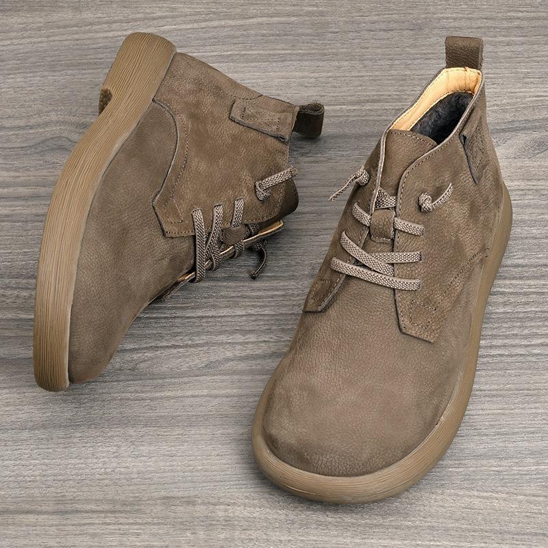 New Men's Cowhide Short Boots Winter Stretch Shoelace Ankle Boots Men's Leather Soft Bottom Vintage Workwear shoes Chelsea Boots