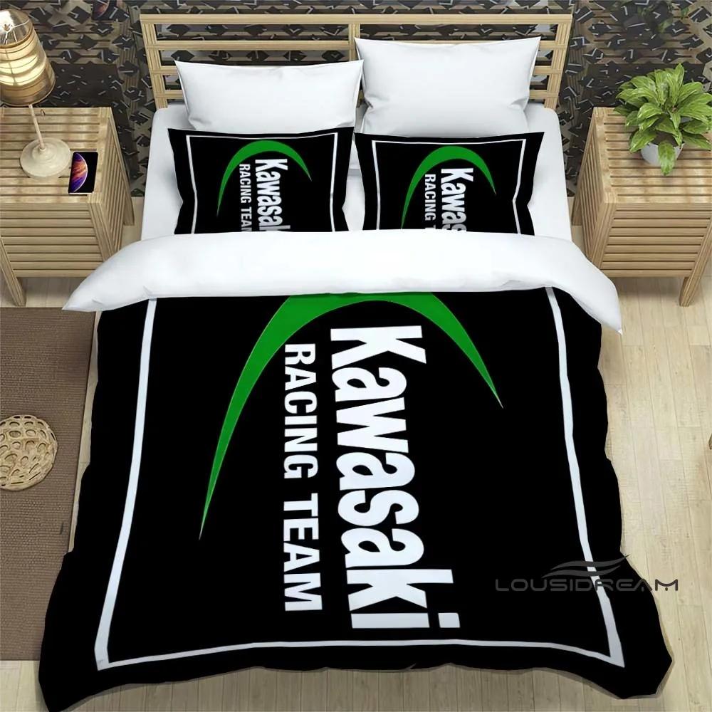 3D Retro Druck K-Kawasaki Motorrad Logo Bettwäscheset Elegantes Bettwäscheset Bettbezug Bettquiltbezug Luxus Geburtstagsgeschenk