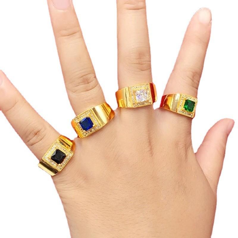 Trendy White Green And Black Brass Gold Plated Rings For Men With Beautiful Sapphire Gem
