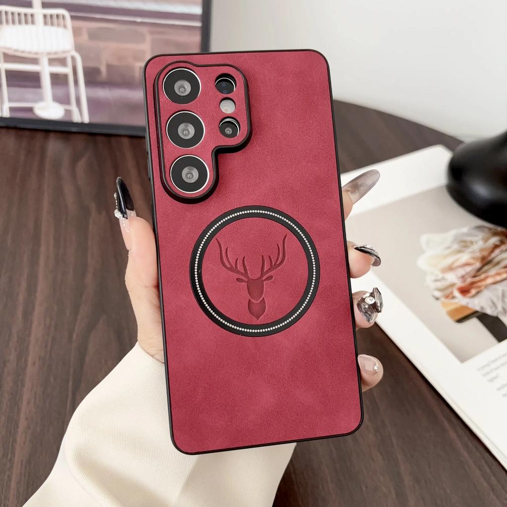 Luxury PU Leather Cartoon Deer Case for Samsung Galaxy S24 S25 S26 Ultra S24 S23 S22 FE Cases for Magsafe Wireless Charge Cover