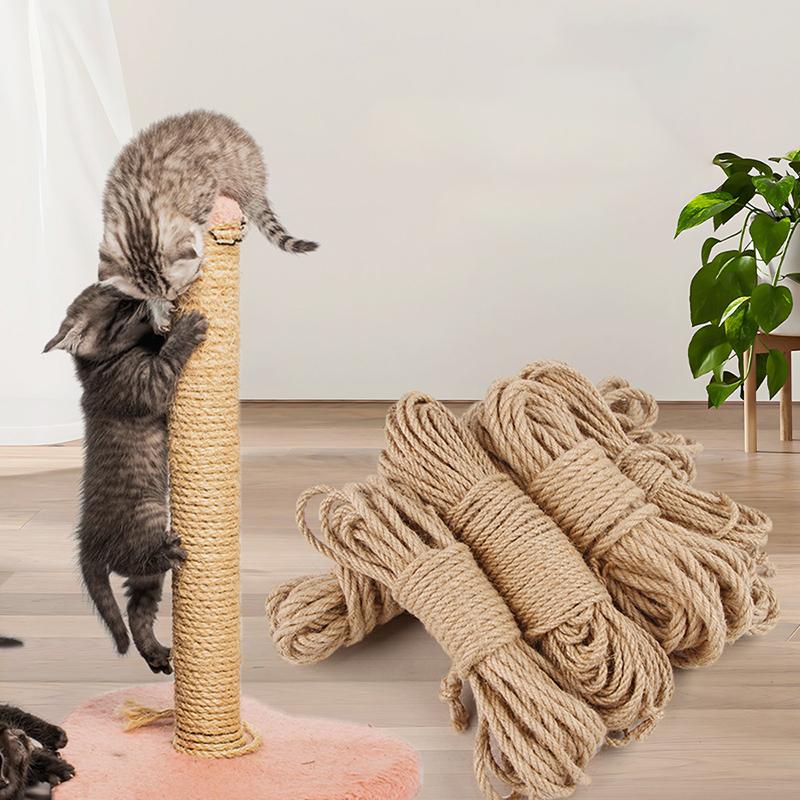 20M Natural Sisal Rope for Cat Tree DIY Scratching Post Toy Wear Resistant Furniture Handmade Ropes Cat Scratchers Accessories