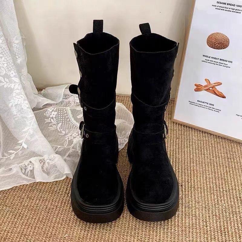 Two wearing Martin boots women's 2025 autumn and winter new medium boots women's thick soles increase height small velvet short boots children