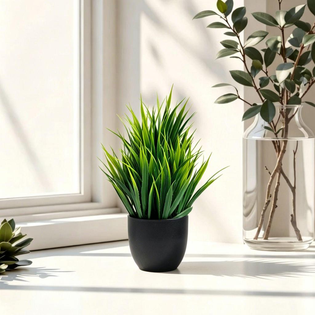 Artificial Spring Grass Plants - Potted Fake Greenery for Indoor & Outdoor Home or Office Decor