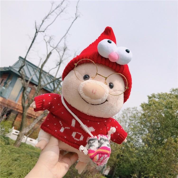 Plush Cute Pig Doll Wearing Sweater Glasses Crossbody Bag Design Gift For
