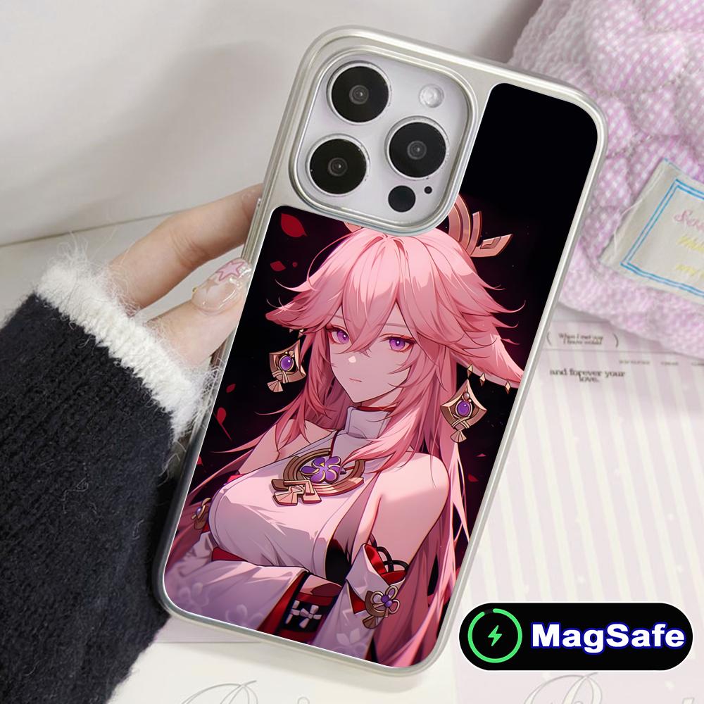 Game GI Miko Silver Plating Magsafe Mobile Phone Case for iPhone 17 16 15 14 13 12 11 Air Pro Max Plus Colorful Cover
