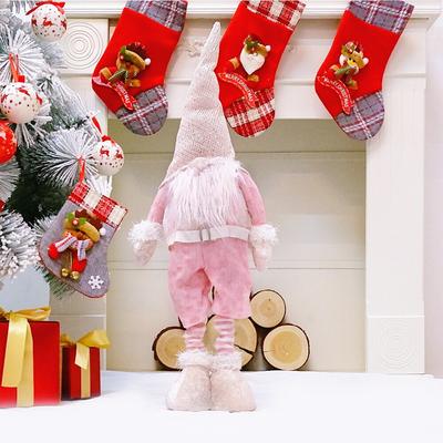 Rosa einziehbarer Weihnachtszwerg mit langen Beinen, stehend, gesichtslos, Weihnachtsmann-Puppen, Waldmann, Teleskop-Spielzeug, Dekoration, Ornamente, Geschenk, Kind