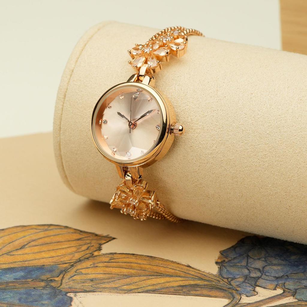 Time100 Japanese Quartz Bracelet Multifaceted Gift Box Included Women's Watch, Movement, Style, Glass, Crystal-Embellished Band, Waterproof, (Gold)