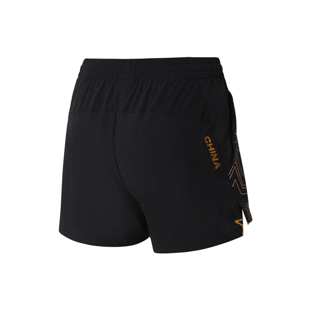 Li Ning Tischtennis Serie Buchstaben-Print Gerades Bein Wettkampf Sportshorts Damen Shorts Schwarz AAPS246-1
