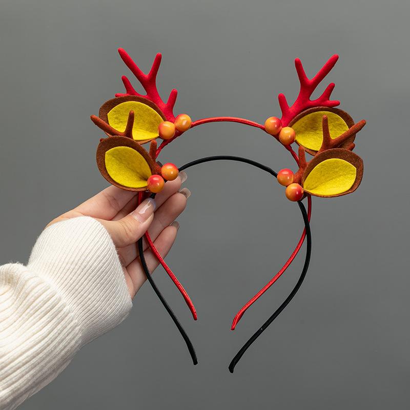 Christmas Deer Antler Headband Red Forest Style, Festive Reindeer Hair Band for Women Girls Children Holiday