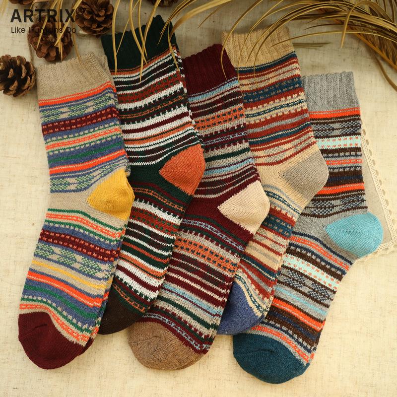 

5 пар высококачественных мужских носков Harajuku осень-зима, винтажные утолщенные теплые модные шерстяные повседневные носки