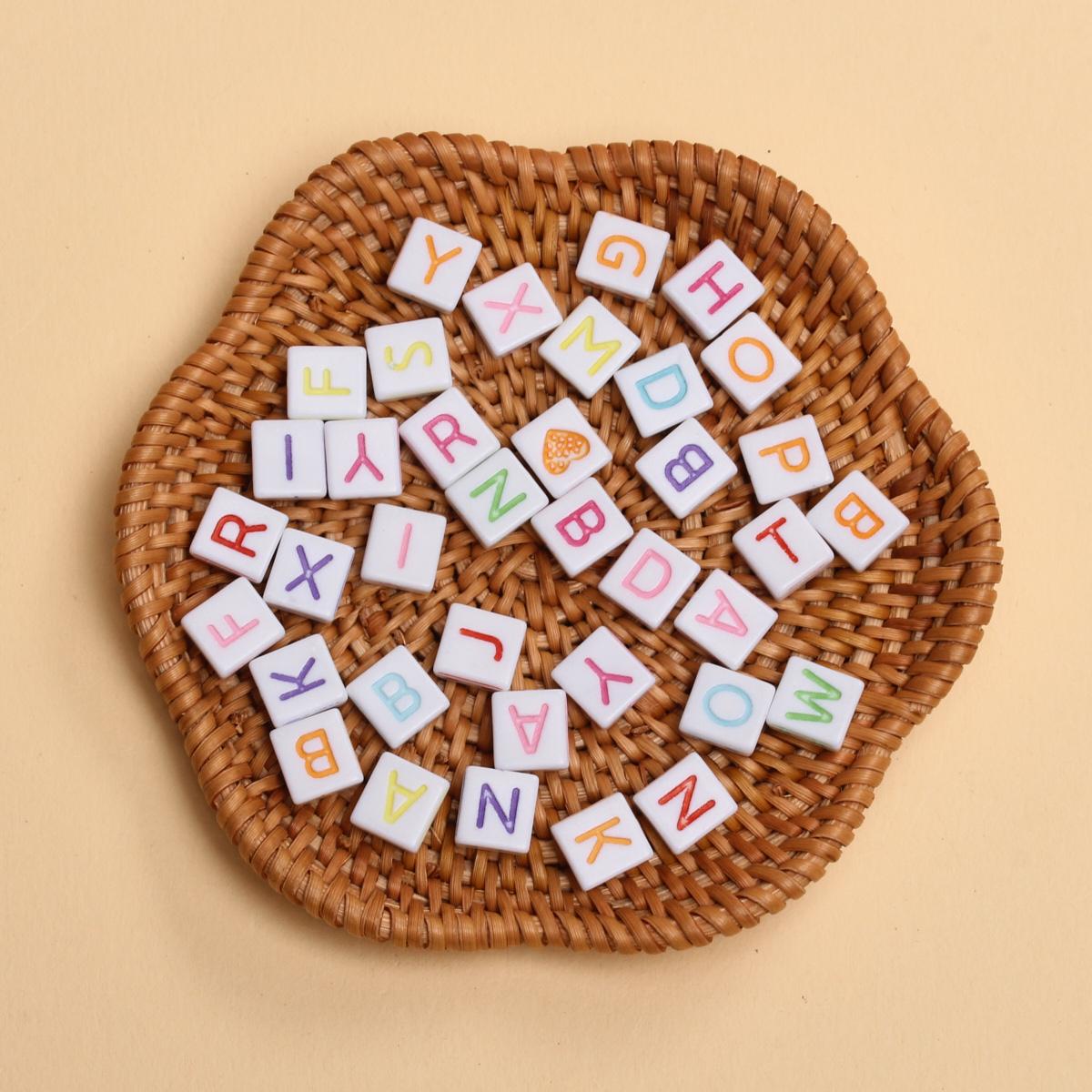 

40Pcs Acrylic Letter Cube 9x8mm Square A-Z Letter Pattern Loose Spacing Beads 2-Hole DIY Necklace Bracelet Jewelry Making