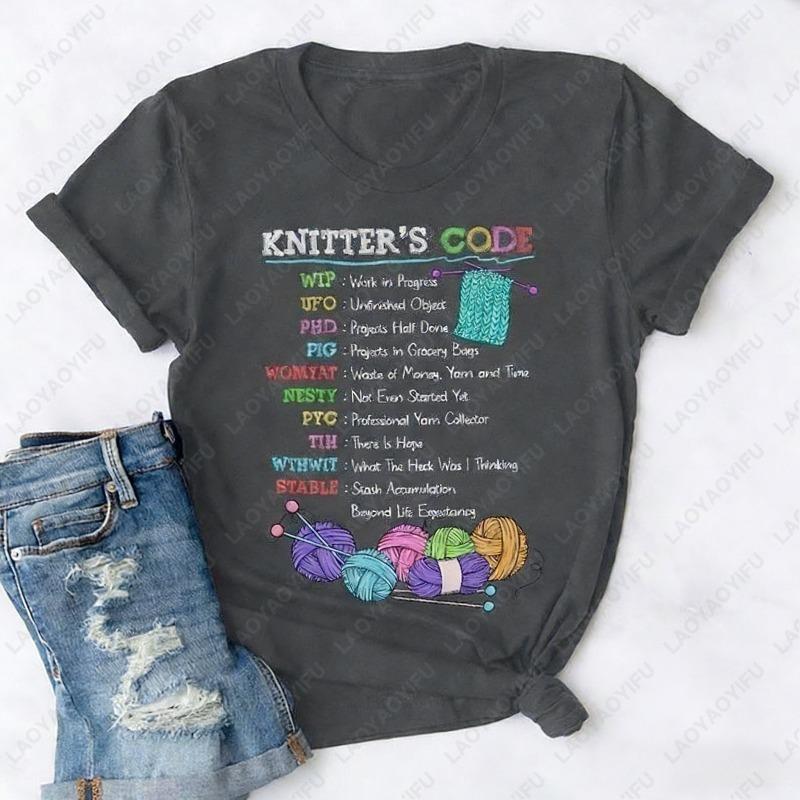 Trend Creative Cotton Shirt Knitters Code Simple Casual Style Oneck Printed Tops Love Knitting Gift Funny Vintage Women Tshirt