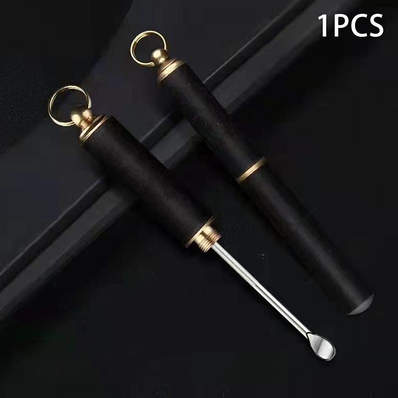 Portable Solid Wood Mini Ear Cleaner Keychains Ear Wax Removal Tool Earpick Cleaning Ears Ear Spoon Attached Key Ring With Cover