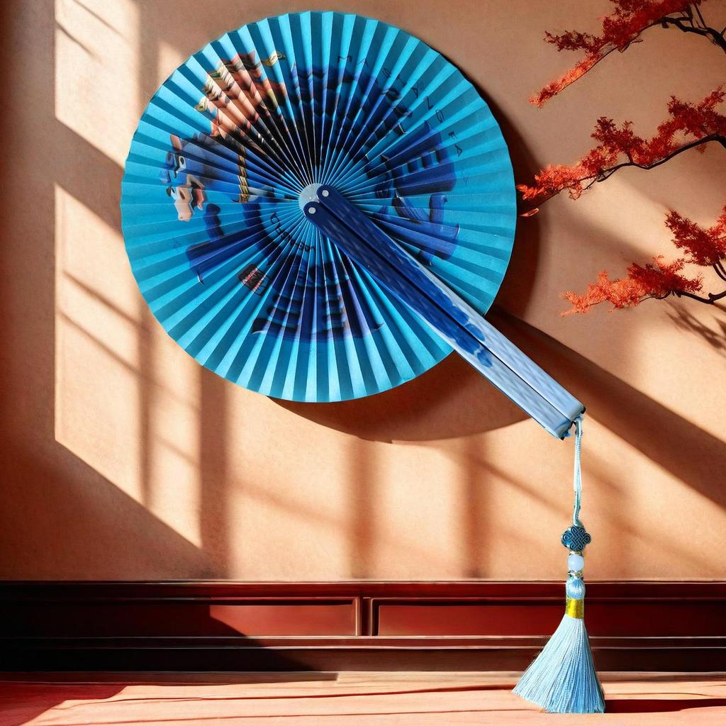 Chinese Style Portable Magnetic Folding Fan with Classical Print for Hanfu Dance