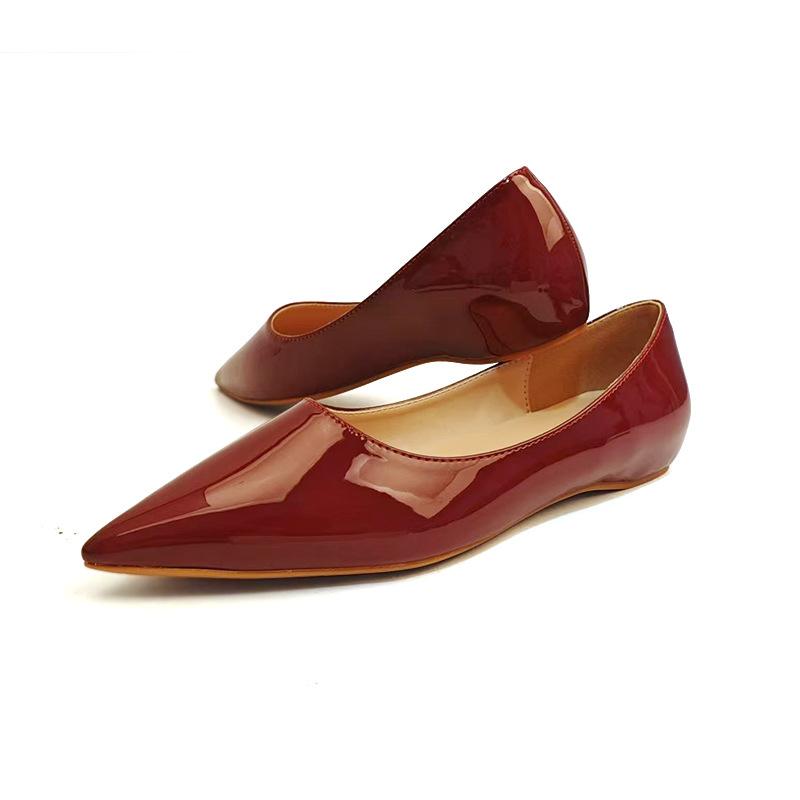 Fashion Black Nude Pointed Flat Shoes Women Patent Leather Korean Version of The Wild Sexy Elegant Simple Ladies Work Shoes