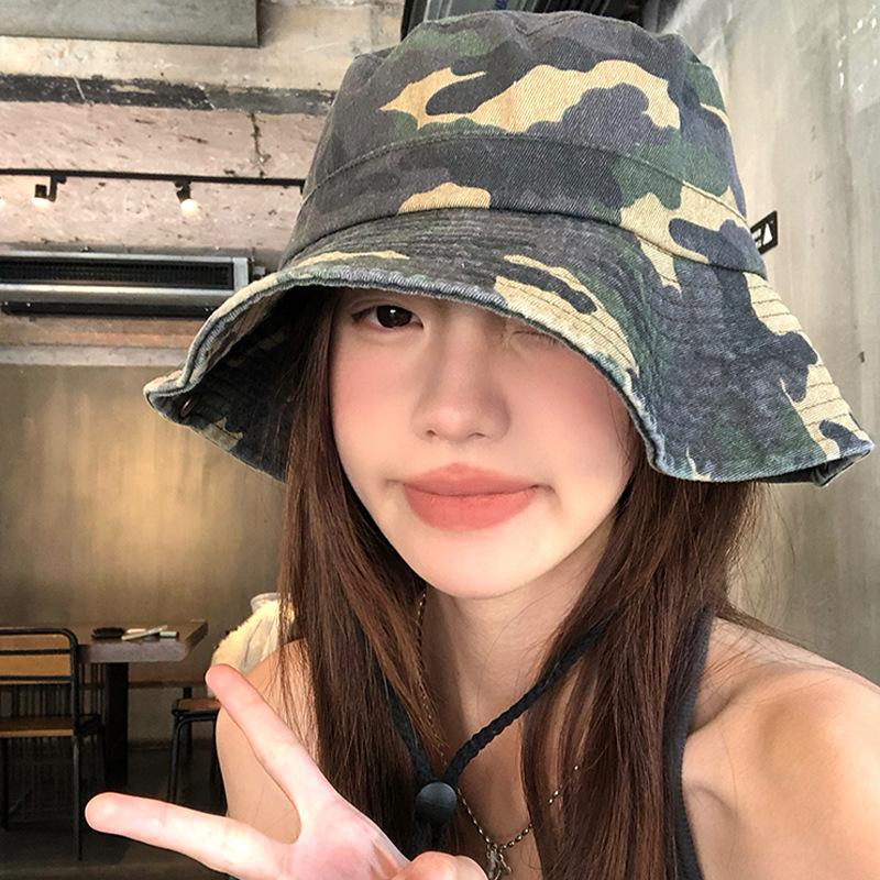Vintage camouflage bucket hat women spring summer outdoor hiking shading sun climbing hat western cowboy hat