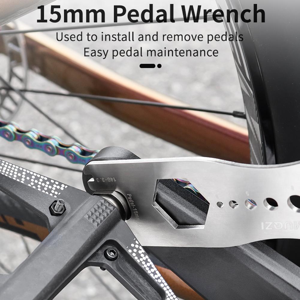 9 In 1 Bike Pedal Wrench Multi-Function Bike Disc Brake Rotor Alignment Truing Tool Stainless Steel Cycling Accessories